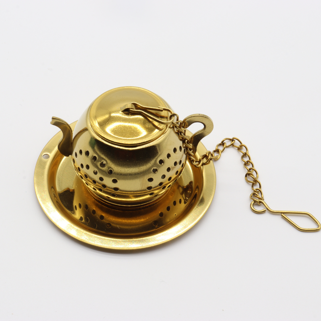 Gold Teapot Tea Infuser with Drip Tray